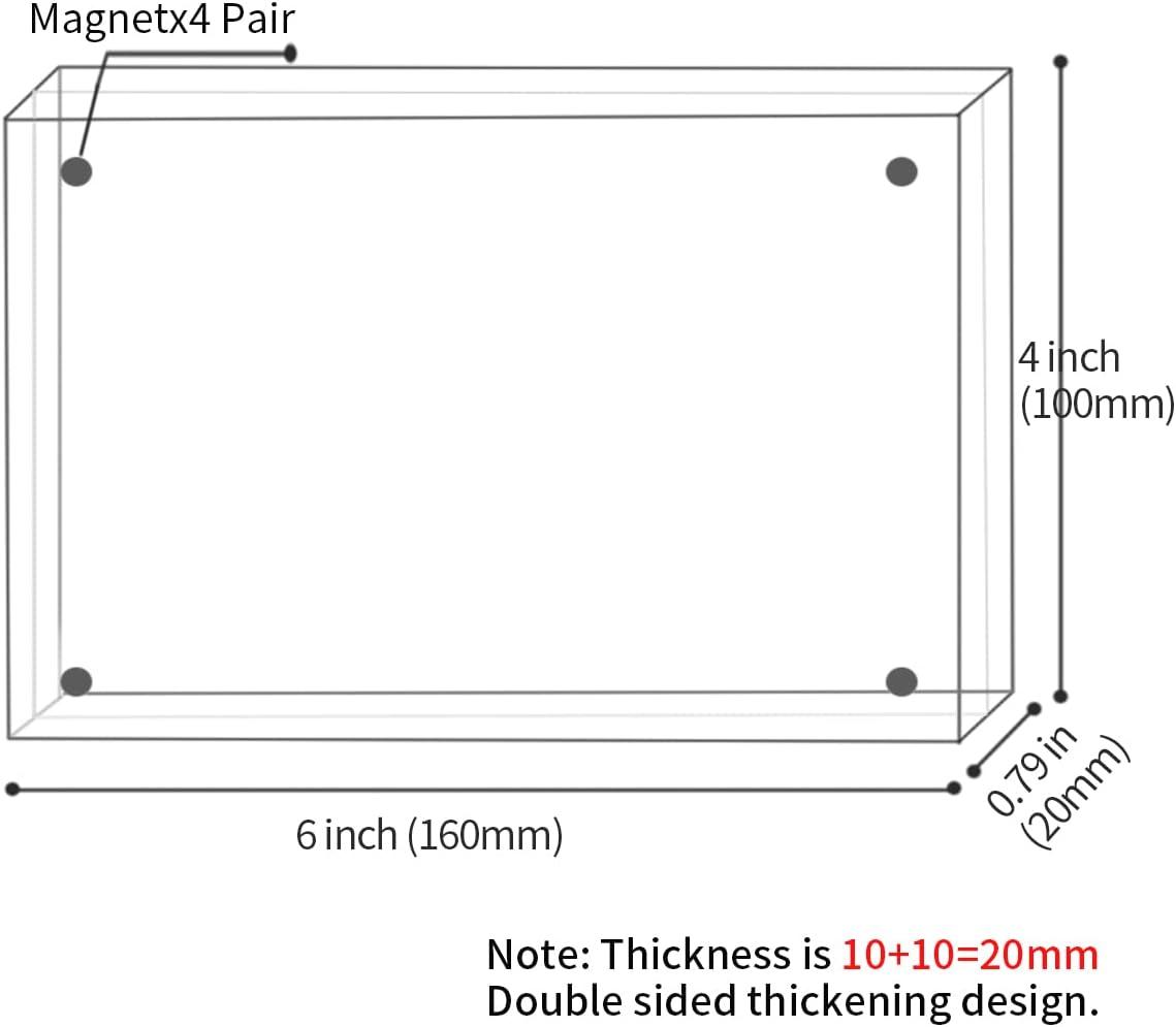 Acrylic 4x6 Picture Frames 3 Pack, Clear Photo Display Magnetic Photo Picture Frames 6 x 4 for Family. Pets, Friends Warming Pictures, Picture Frames for Office, Home, School, 10 + 10MM Thickness