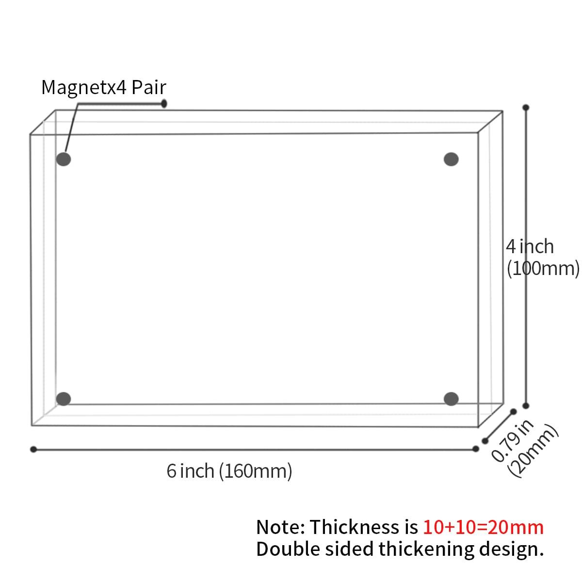 Acrylic 4x6 Picture Frames 3 Pack, Clear Photo Display Magnetic Photo Picture Frames 6 x 4 for Family. Pets, Friends Warming Pictures, Picture Frames for Office, Home, School, 10 + 10MM Thickness
