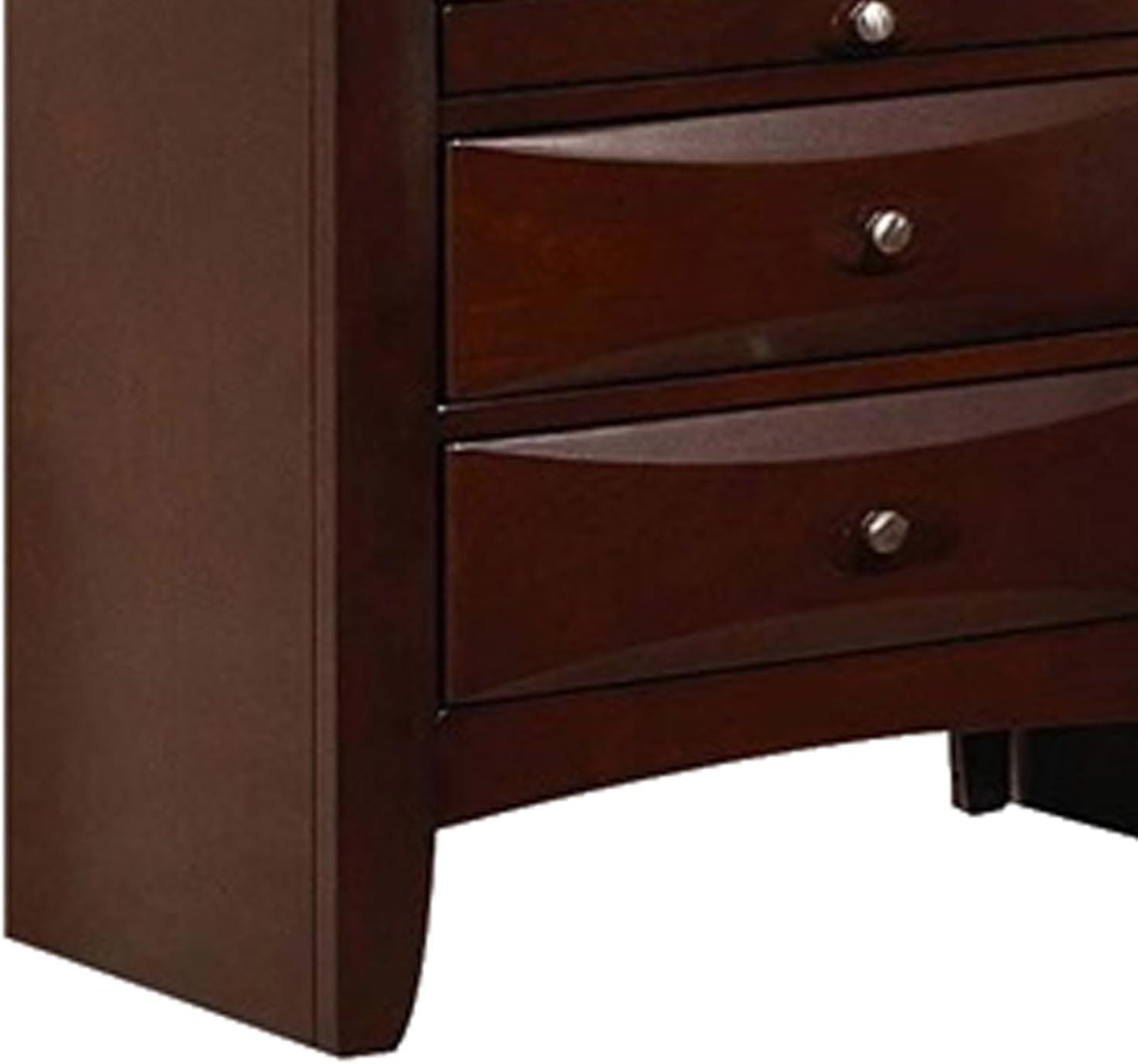 Contemporary Style Wooden Nightstand with Three Drawers & Metal Knobs, Brown - 25.39 x 16.81 x 25.63 in.