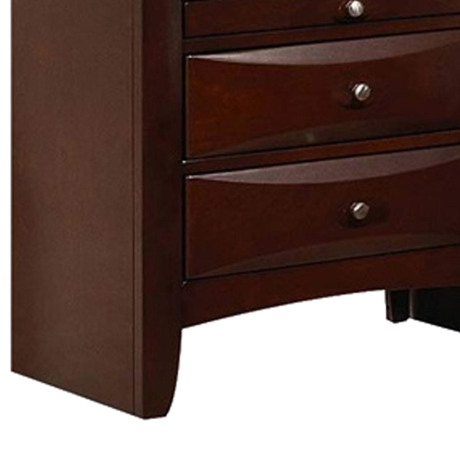 Contemporary Style Wooden Nightstand with Three Drawers & Metal Knobs, Brown - 25.39 x 16.81 x 25.63 in.