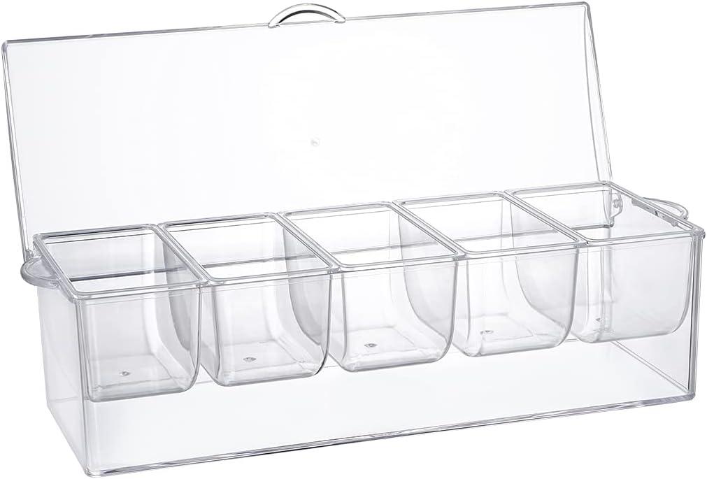 MOLIGOU Chilled Condiment Server with Lid, Chilled Condiment Tray with 5 Removable Compartments, Ice Condiment Serving Containers
