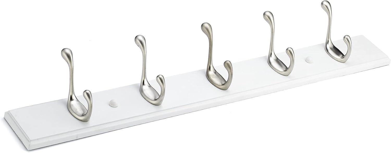 Brushed Nickel and White 24" 5-Hook Wall Rack