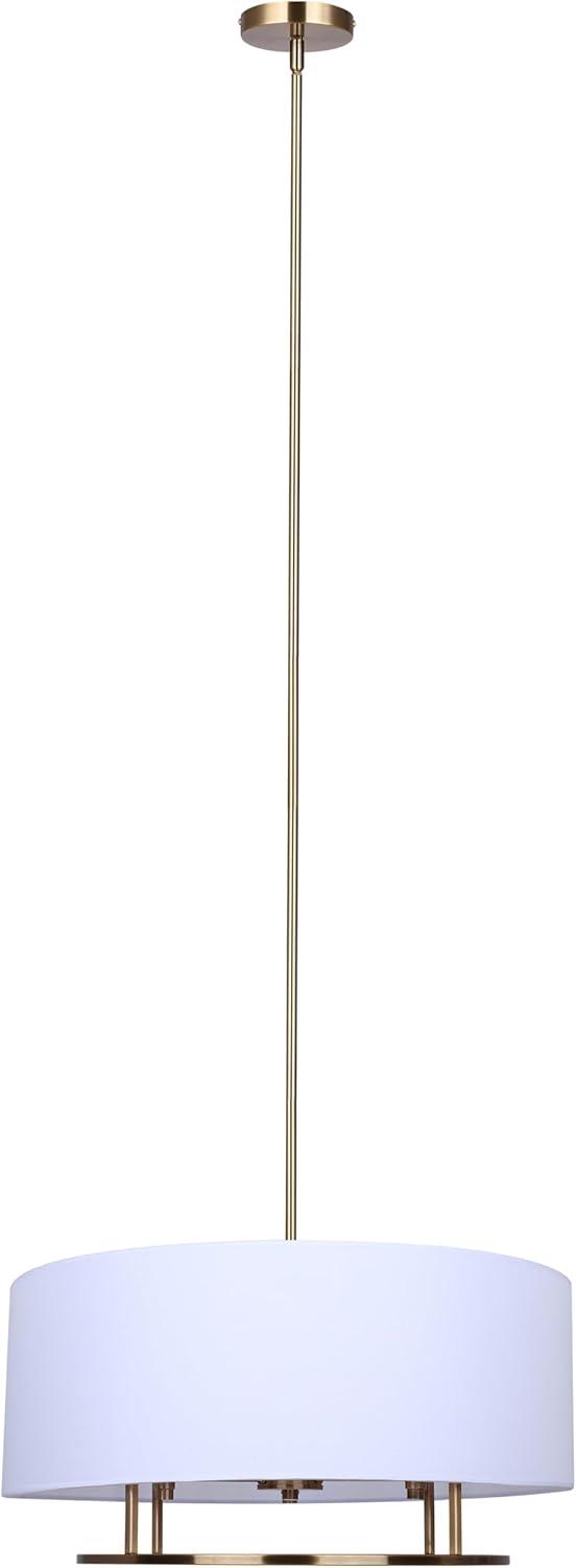 Aria Halo 3-Light Drum Chandelier, 24-Inch Wide Modern Gold Pendant with White Fabric Shade, Adjustable Height Ceiling Light