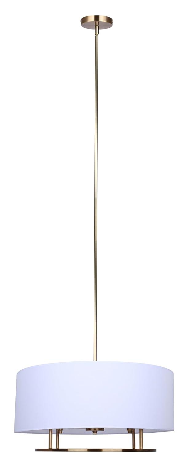 Aria Halo 3-Light Drum Chandelier, 24-Inch Wide Modern Gold Pendant with White Fabric Shade, Adjustable Height Ceiling Light