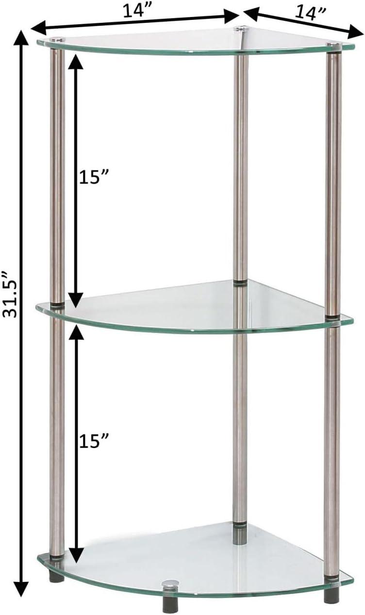 Convenience Concepts Designs2Go Classic Glass 3 Tier Corner Shelf, Multiple Finishes