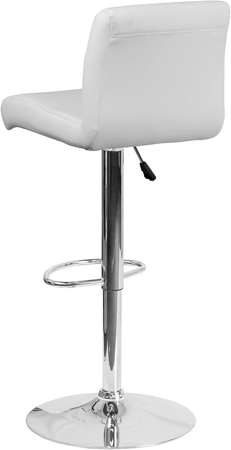 White Vinyl Adjustable Swivel Barstool with Chrome Base