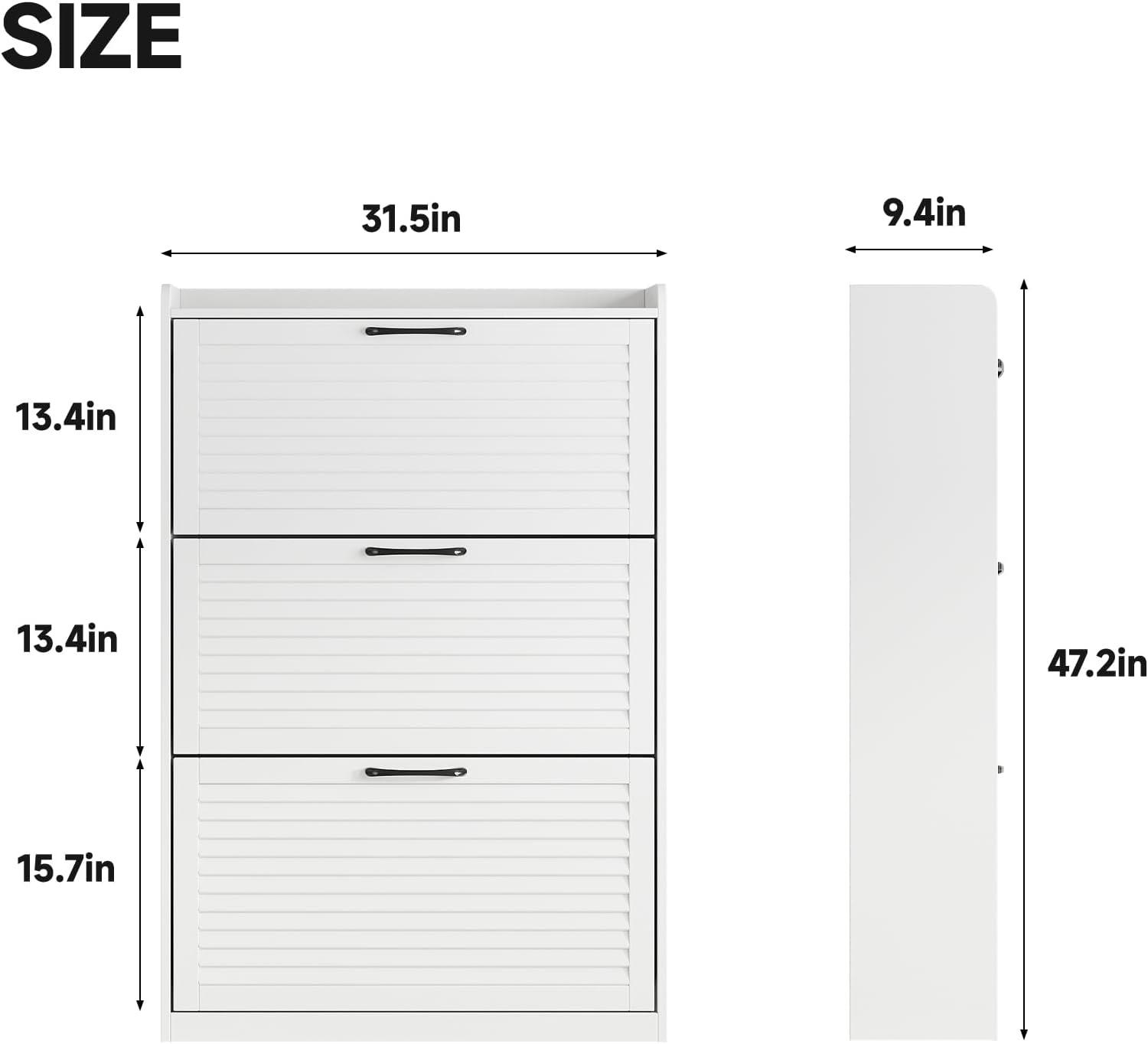 VEANERWOOD Shoe Storage Cabinet with 3 Flip Drawers Modern Shoe Rack Organizer for Entryway, White