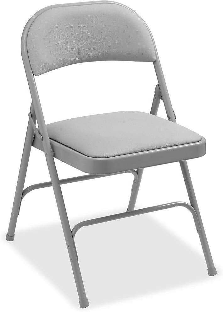 Beige Fabric Padded Armless Folding Chair with Metal Frame