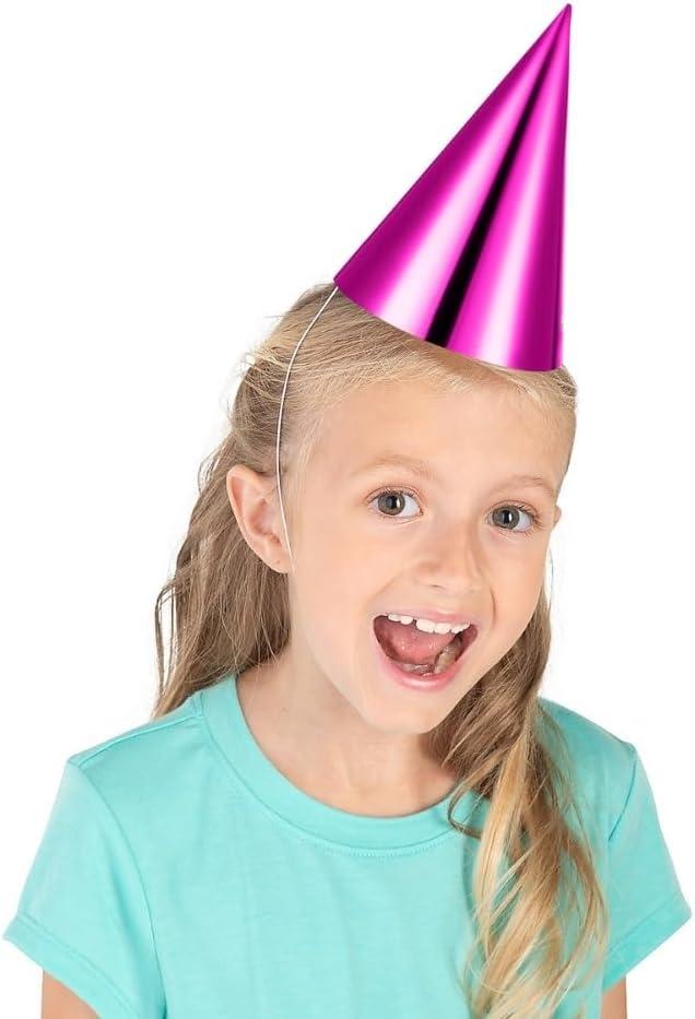 Assorted Metallic Cone Party Hats with Elastic Bands