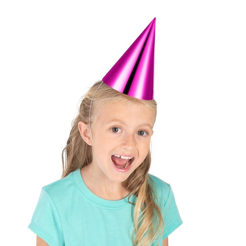 Assorted Metallic Cone Party Hats with Elastic Bands