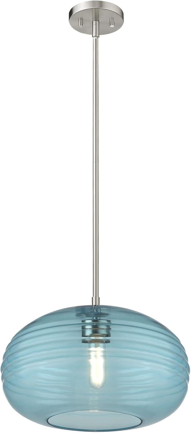 Harmony Translucent Blue Glass & Brushed Nickel 14" Pendant Light