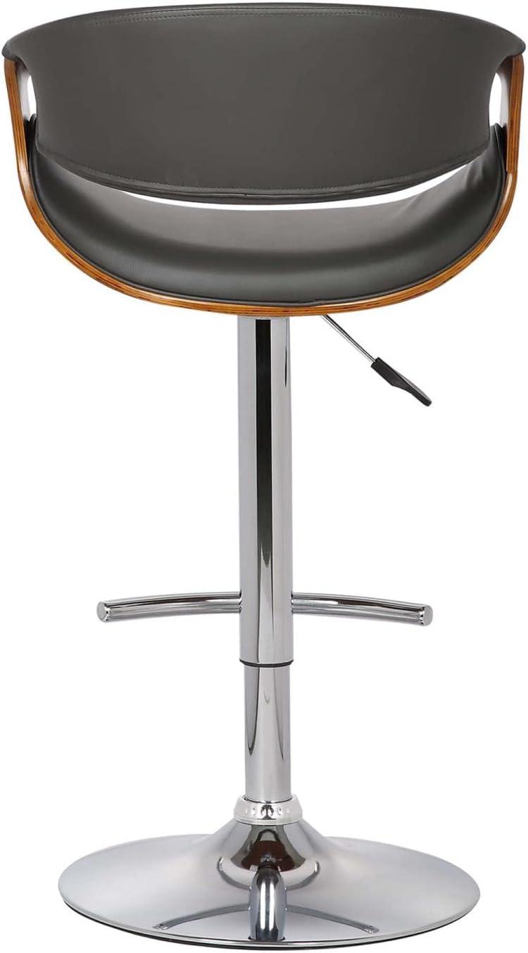 Mid-Century Modern Gray Swivel Adjustable Barstool in Faux Leather