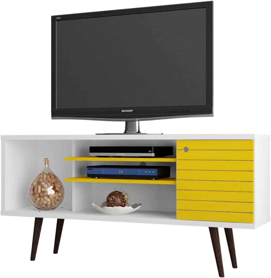 Manhattan Comfort Liberty 53" Mid Century Modern TV Stand Table, White/Yellow