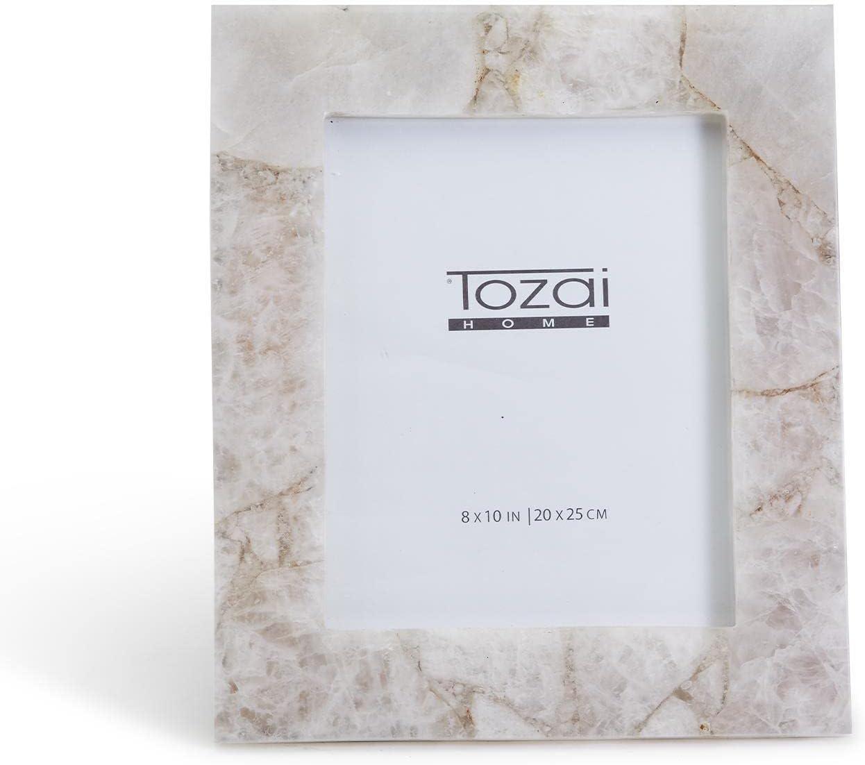 Tozai Home White Quartz MDF/Genuine Natural Agate/Glass Picture Frame