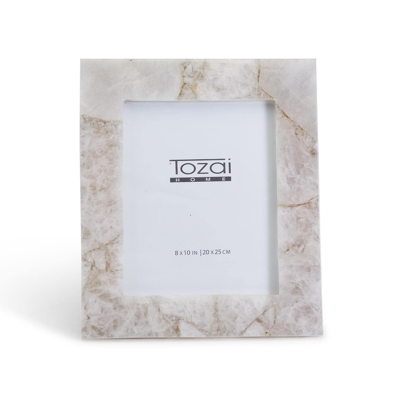 Tozai Home White Quartz MDF/Genuine Natural Agate/Glass Picture Frame