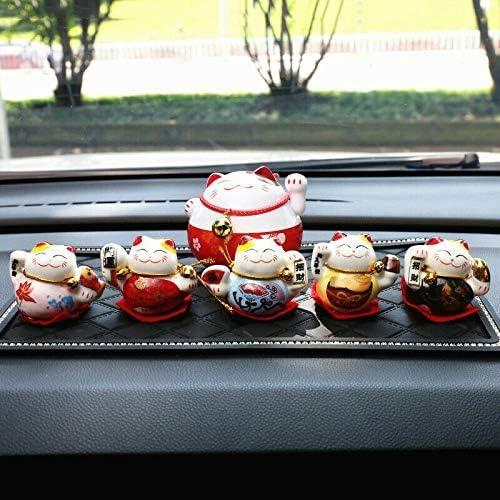 EatingBiting Set of 5 Japanese Ceramics Maneki Neko Lucky Cat Figurines Waving Upright Fortune Cat Figurines Cute Smiley Waving Upright Lucky Fortune