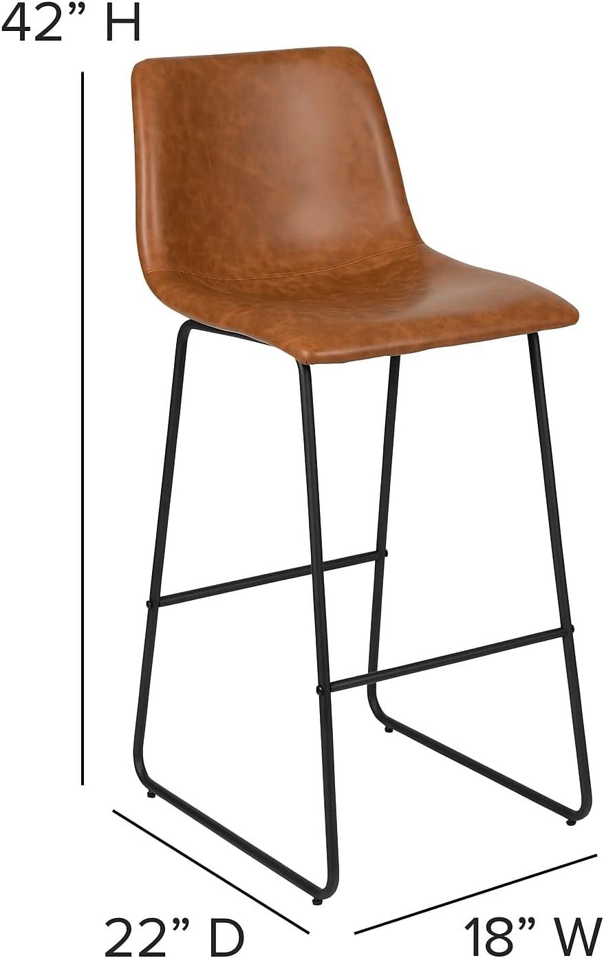 Reagan Light Brown Faux Leather Barstools with Metal Legs, Set of 2