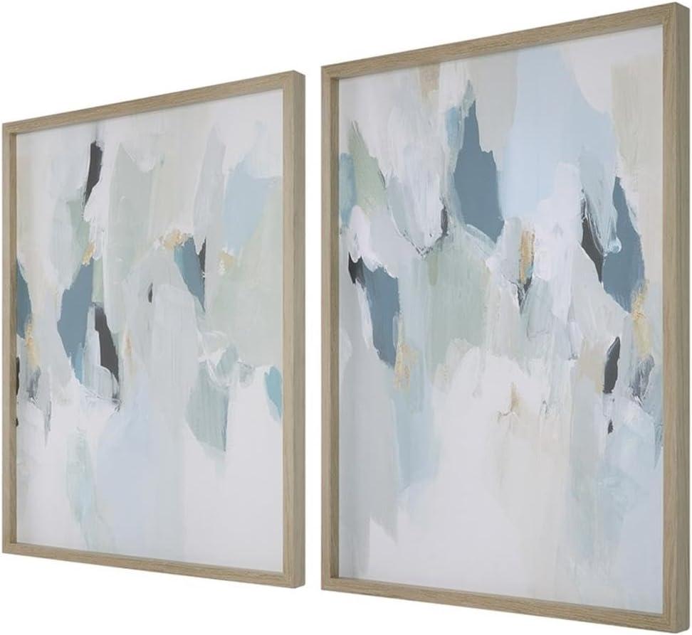 Seabreeze Abstract Blue and Gray Framed Canvas Set