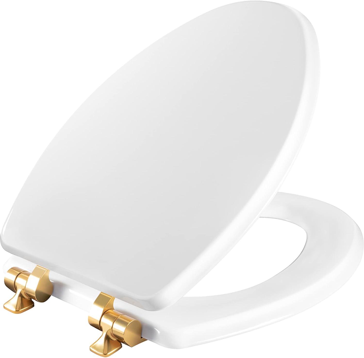 Mayfair by Bemis 7M1826BGSL 000 Bennett Toilet Seat with Metal Hinges, Slow Close Wood Seat, Easy Install, Elongated, White