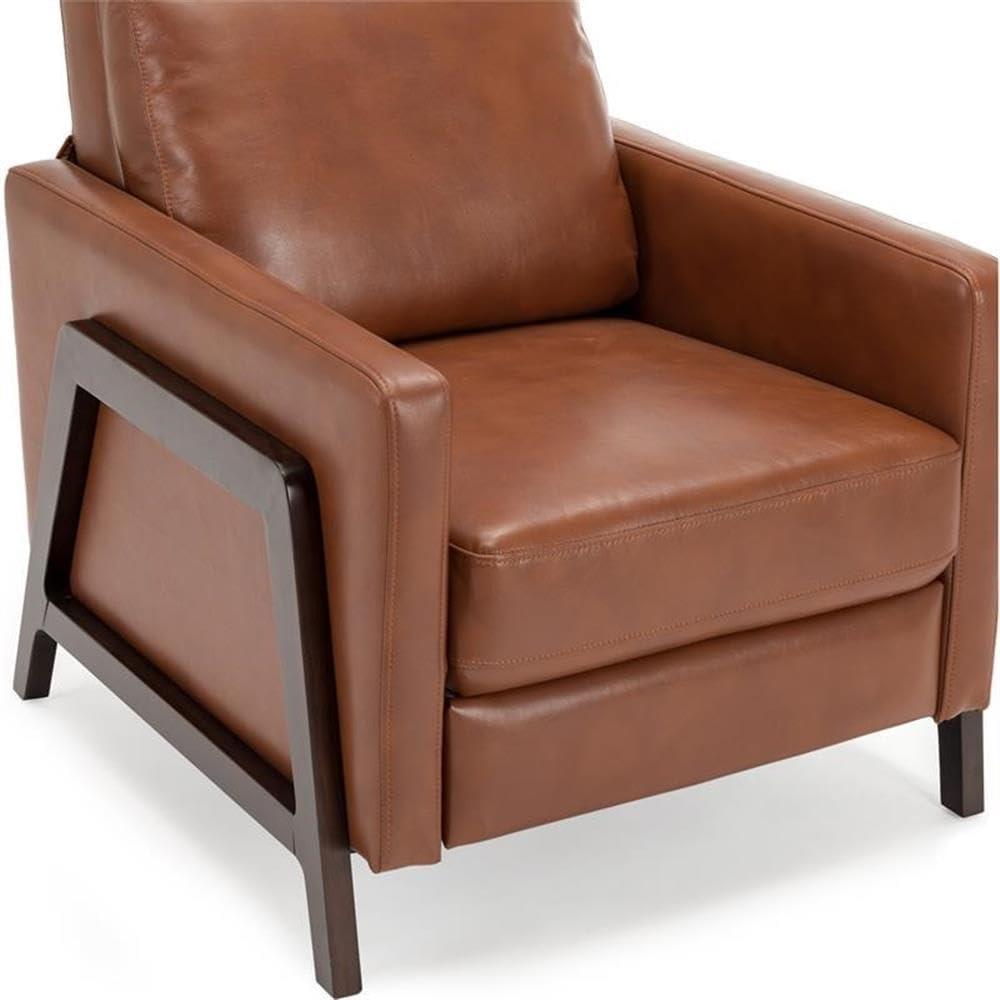 Comfort Pointe Maxton Press-Back Recliner Caramel: Mid-Century Modern, Faux Leather, High Back, Pocketed Coil Seating