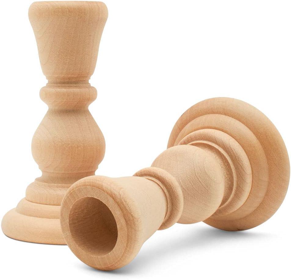 Natural Unfinished Wooden Candlestick Holders, Set of 12