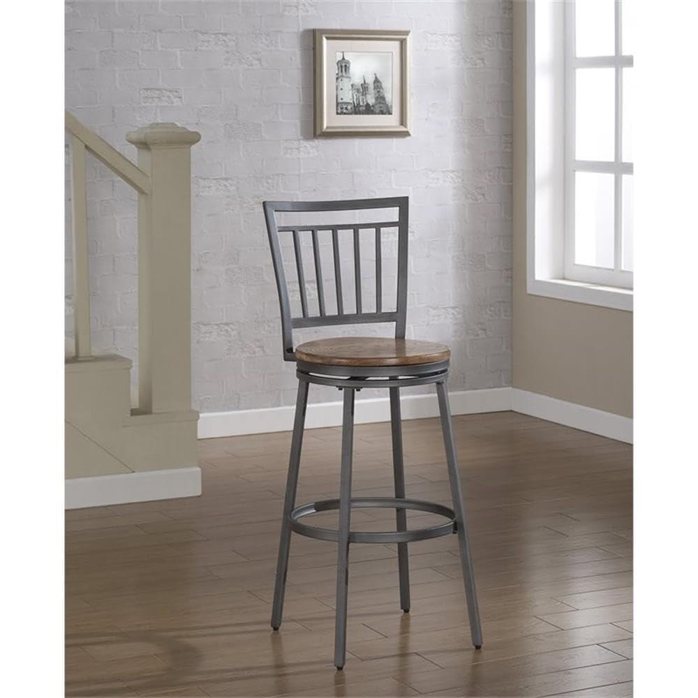 Stockton 25" Metal Swivel Stool - Slate Grey - Golden Oak Seat