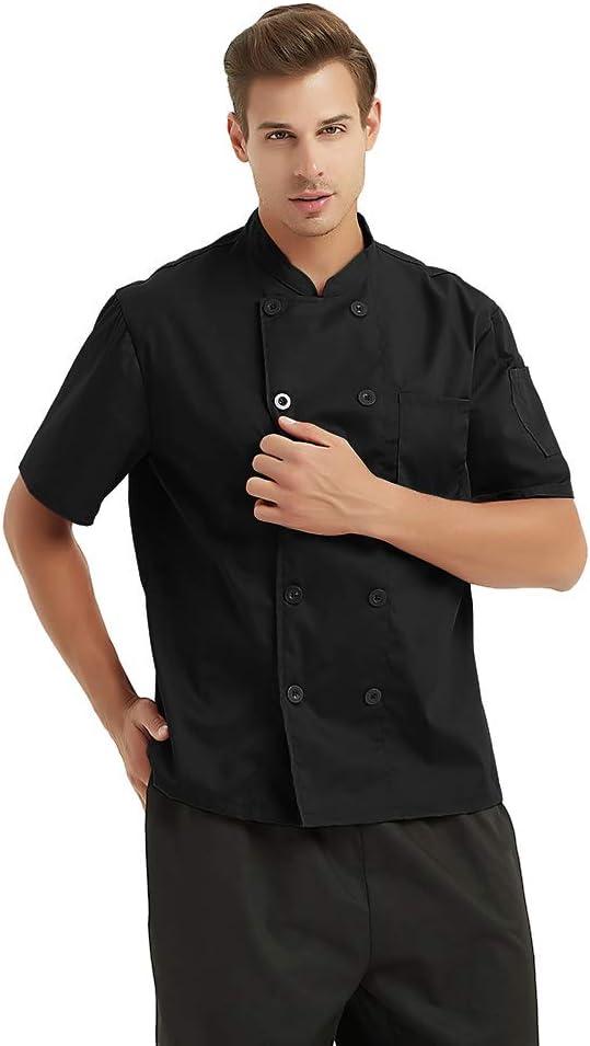 Unisex Black Short Sleeve Chef Coat with Mandarin Collar