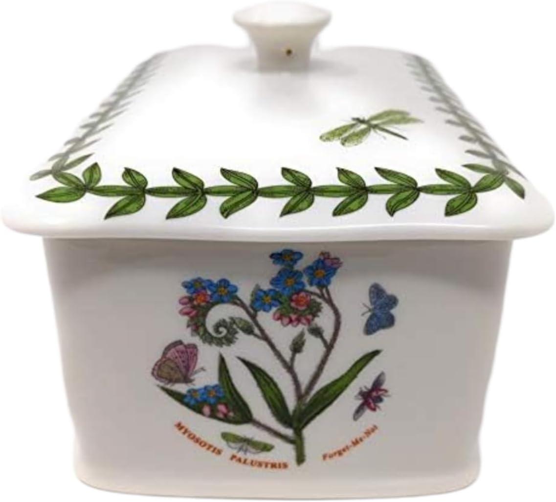 Portmeirion Botanic Garden 6" Butter Keeper with Knob Lid, Assorted Floral Motifs, Porcelain Butter Dish, Elegant Kitchen Storage Solution
