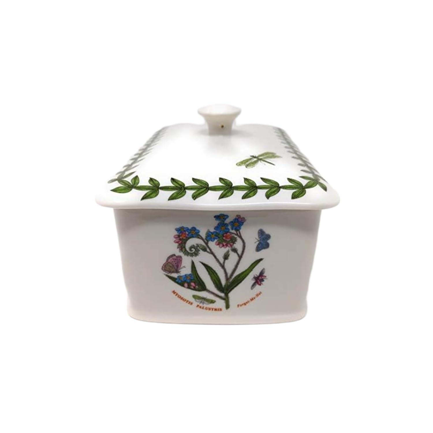 Portmeirion Botanic Garden 6" Butter Keeper with Knob Lid, Assorted Floral Motifs, Porcelain Butter Dish, Elegant Kitchen Storage Solution