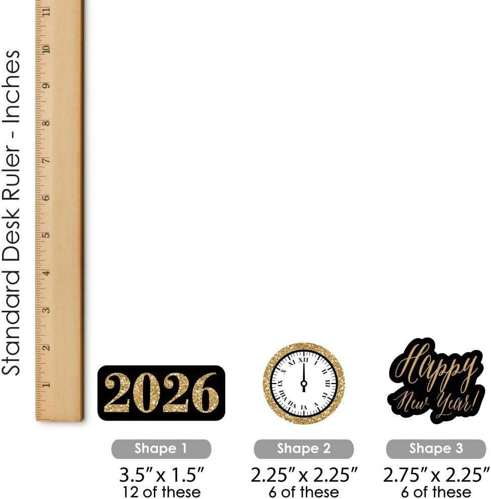 Big Dot of Happiness New Year's Eve - Gold - DIY Shaped 2025 New Years Eve Party Cut-Outs - 24 Count
