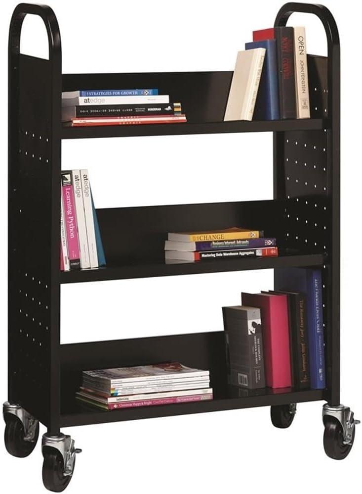 Hirsh Single-sided Mobile Metal 30" W x 9-1/2" D Book Cart Black