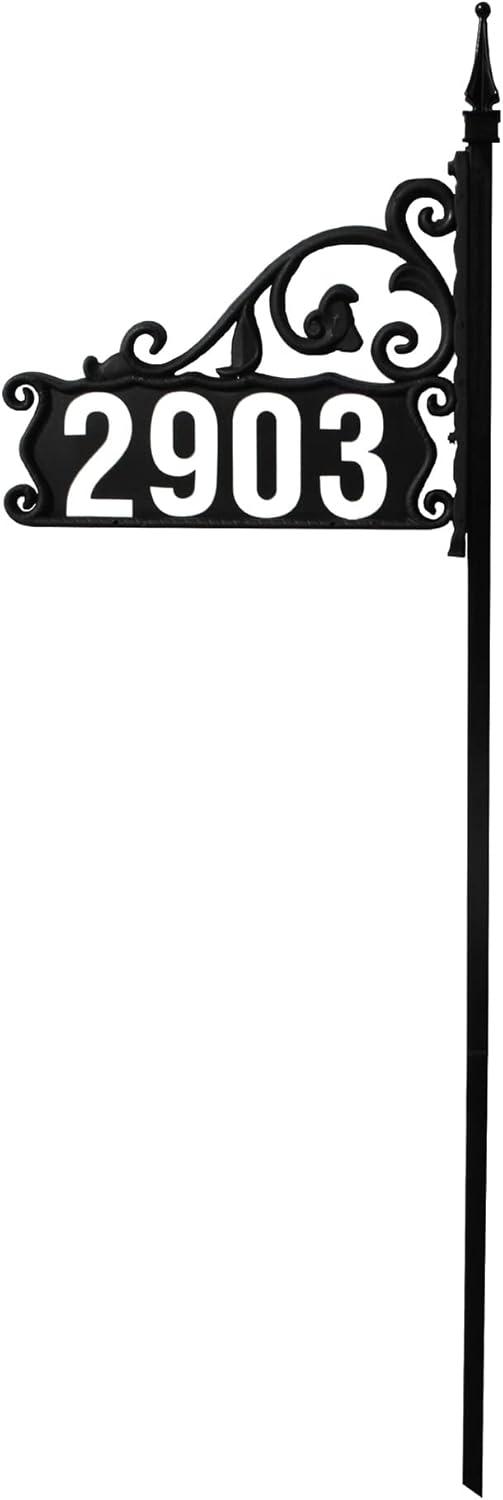 Black Reflective Metal Address Plaque with 48" Post