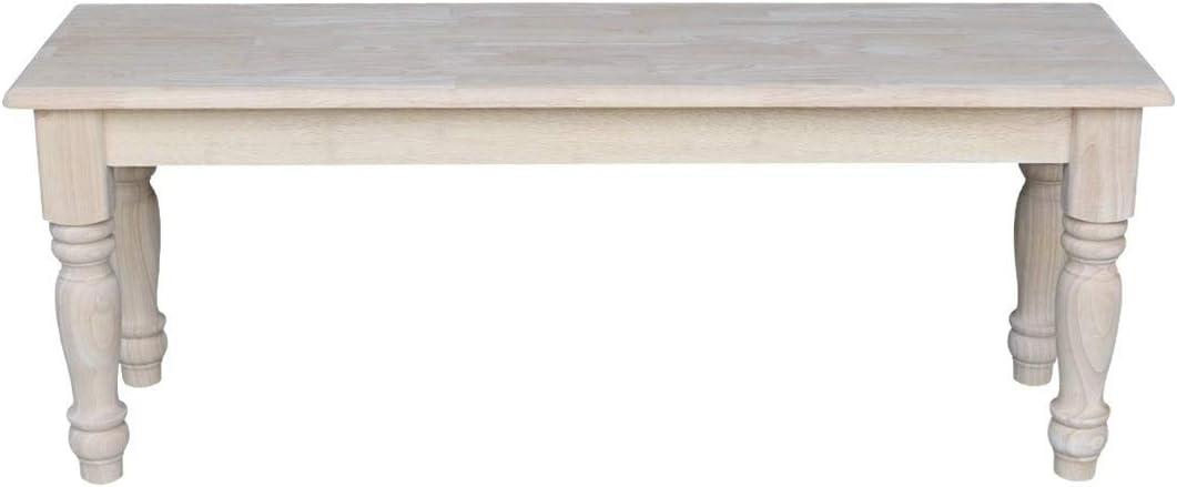 Farmhouse Bench - Unfinished - International Concepts: Hardwood Rectangular Seat for Dining & Bedroom, Seats 2