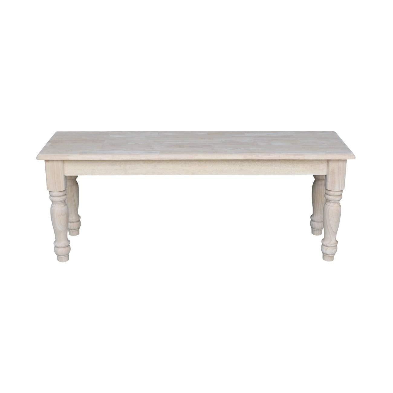 Farmhouse Bench - Unfinished - International Concepts: Hardwood Rectangular Seat for Dining & Bedroom, Seats 2
