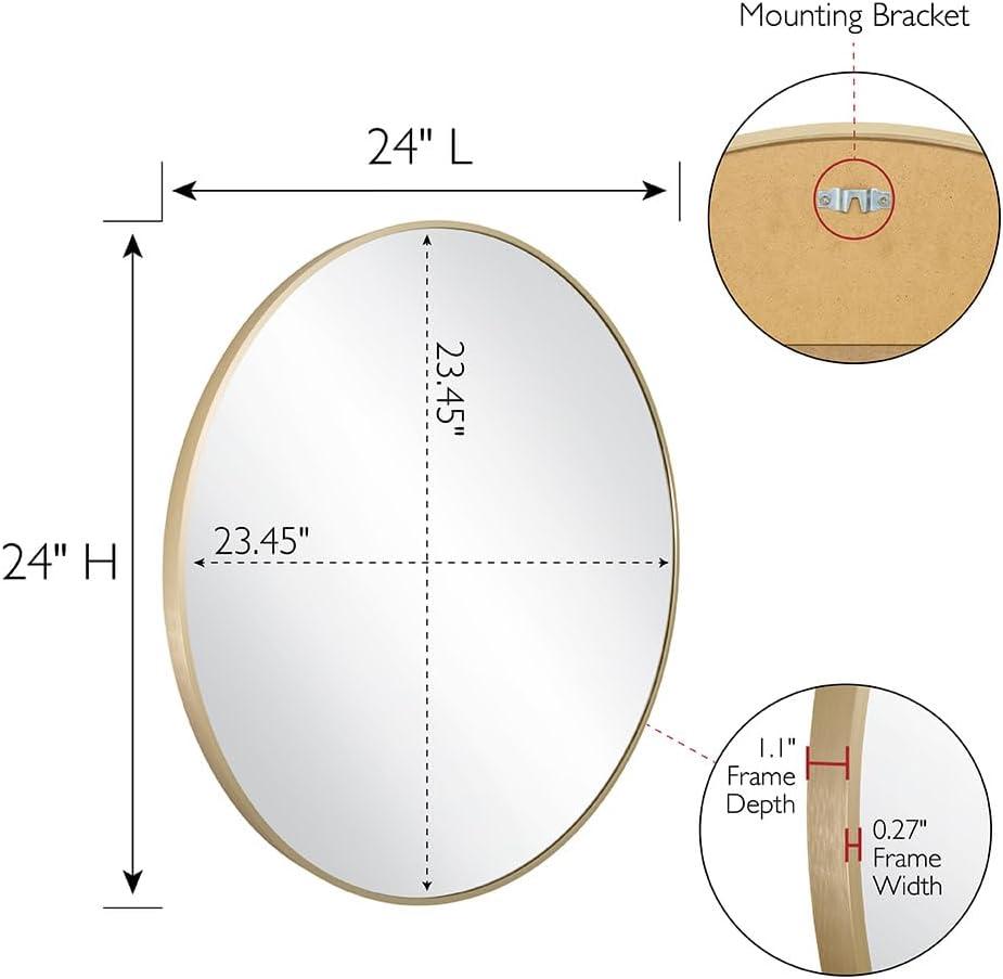 Design House Kenna Round Wall Mirror with Gold Metal Frame-24-inch