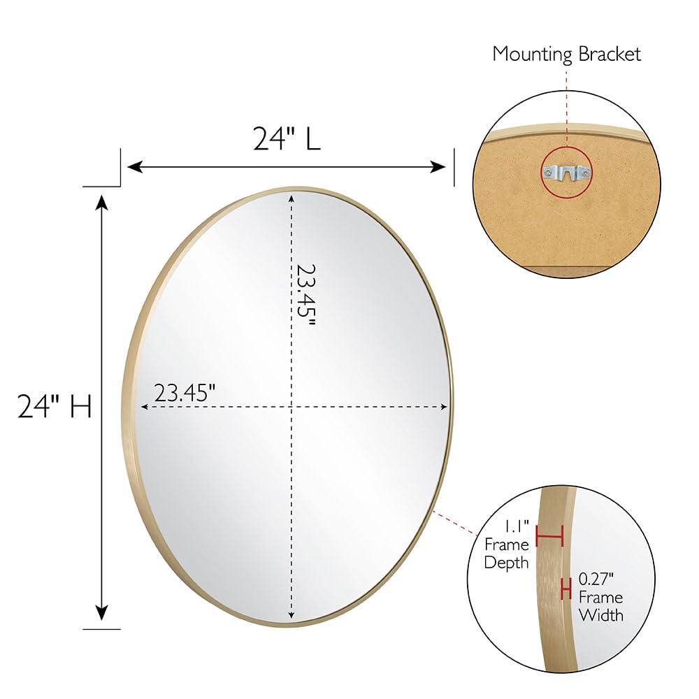 Design House Kenna Round Wall Mirror with Gold Metal Frame-24-inch