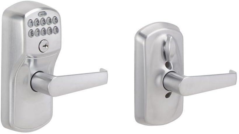 Schlage FE595CSVELA626 Satin Chrome Keypad Lever With Plymouth Trim And Flair Lever With Flex Lock