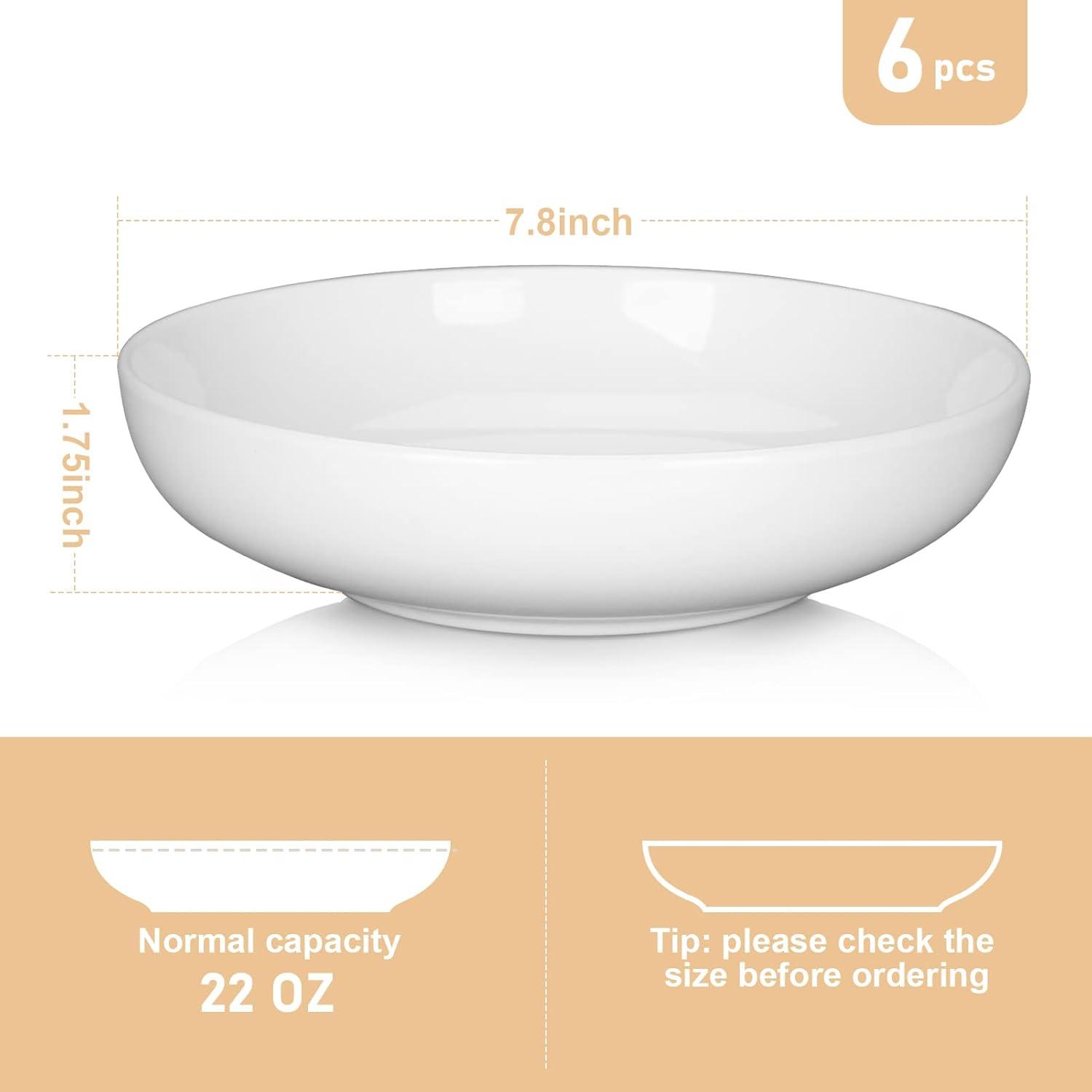 White Ceramic 22 oz Classic Pasta and Salad Bowls Set of 6