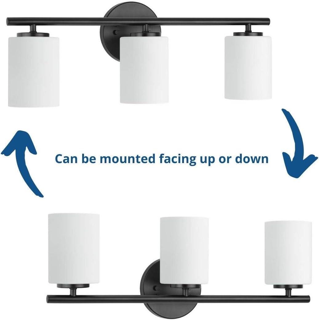 Progress Lighting Replay Collection 3-Light Bath Vanity in Textured Black, Porcelain Material, Up/Down Mounting, Shade Included