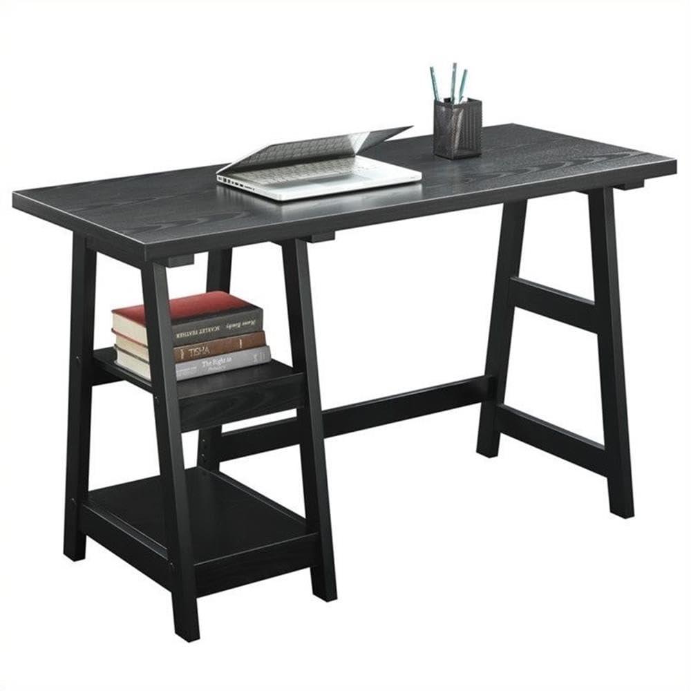 Convenience Concepts Designs2Go 29.25" Tall Trestle Desk with Shelves, Barnwood/Black