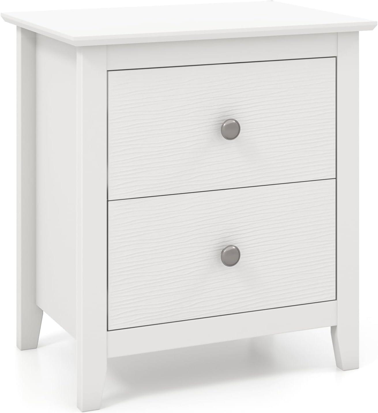 Tangkula Modern Nightstand with Storage 2 Drawers & Support Legs for Bedroom White