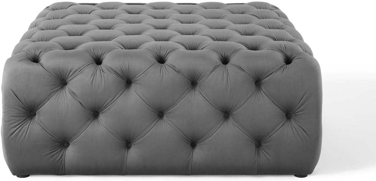 Amour Luxe Velvet Tufted Cocktail Ottoman in Gray