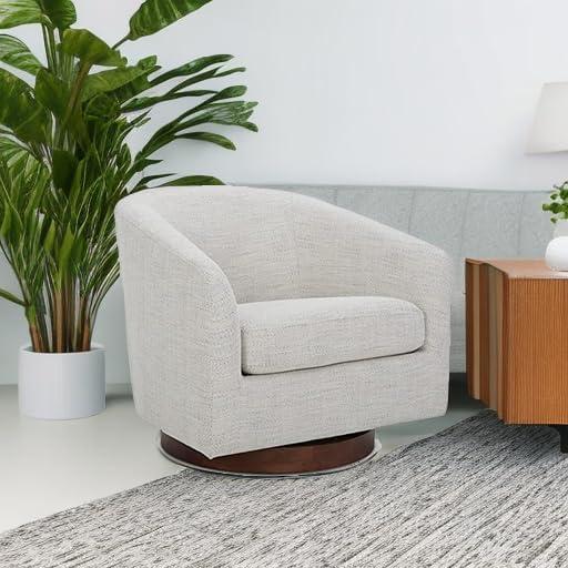 CHITA Swivel Accent Chair Fabric, Round Barrel Arm Chair Living Room, Ivory White