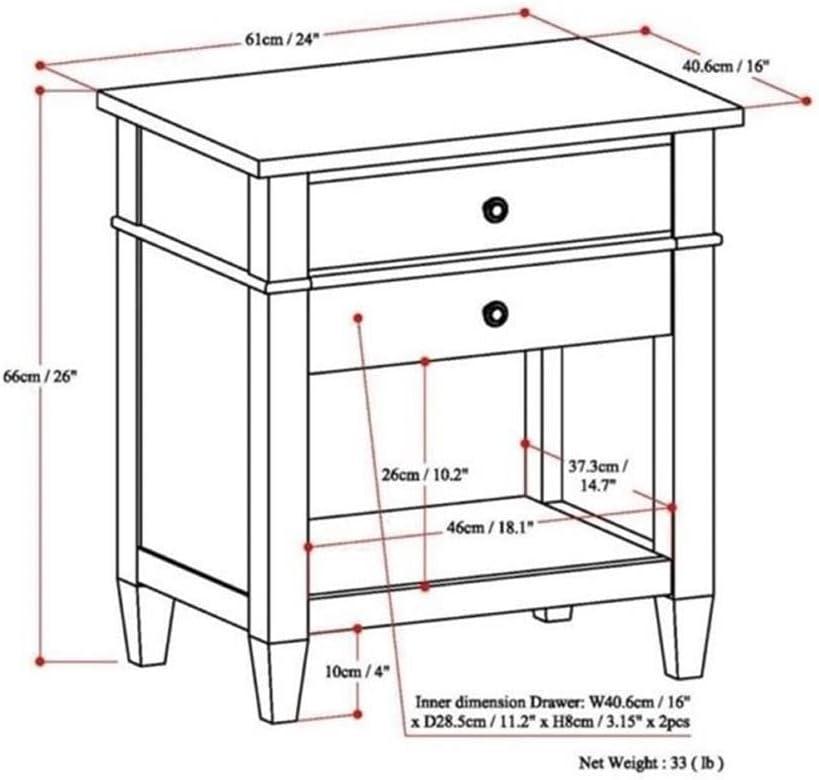 Simpli Home Carlton Wood 24" Transitional Bedside Nightstand Table in Brown