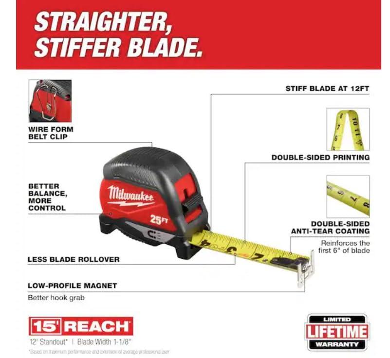 Milwaukee 48-22-1025MG 25' Compact Magnetic Tape Measure, 2 Pack