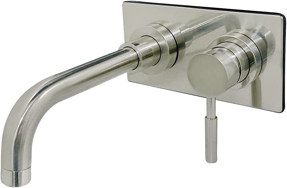 Brushed Nickel Wall Mounted Bathroom Faucet with Lever Handle