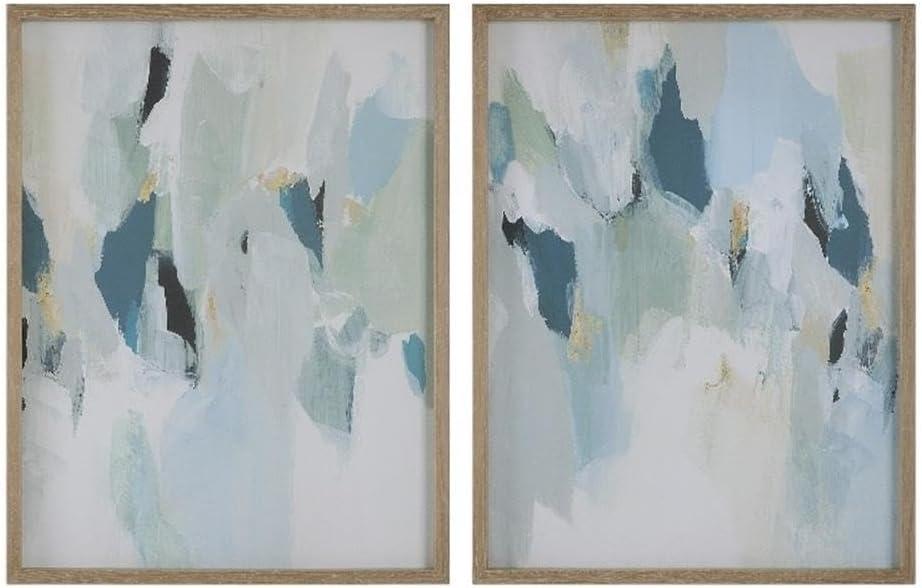 Seabreeze Abstract Blue and Gray Framed Canvas Set