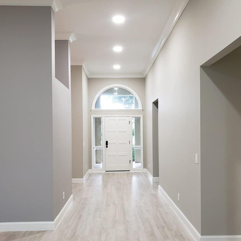 Maxxima 8 in. 5CCT Round Recessed LED Downlight, 1600 Lumens Slim Round Flat Panel Color Selectable 2700K-5000K (2700K/3000K/3500K/4000K/5000K), Dimmable, Canless IC Rated, White Trim, J-Box Included