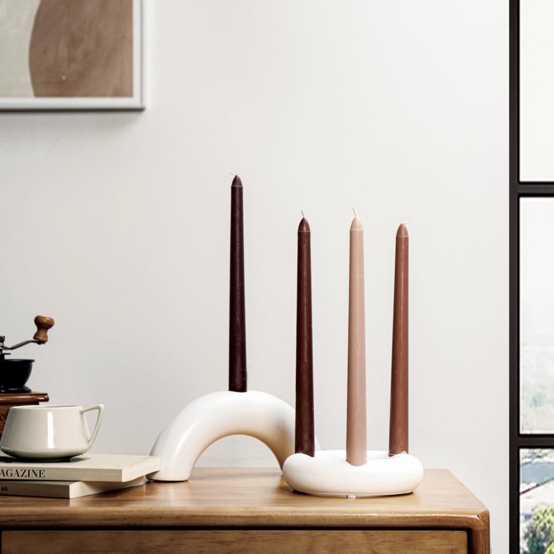 Taper Candles 10'' Colored Candle Sticks Set of 4 | Coffee Cream Scented, Natural Soy Wax | Home Decor Kitchen Decor Wedding Decorations (Brown Shades)
