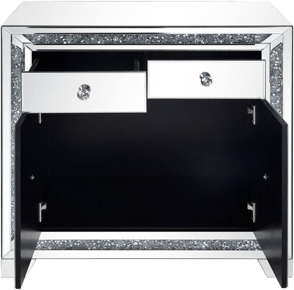 ACME Noralie 2-Drawer Console Table in Mirrored and Faux Diamonds